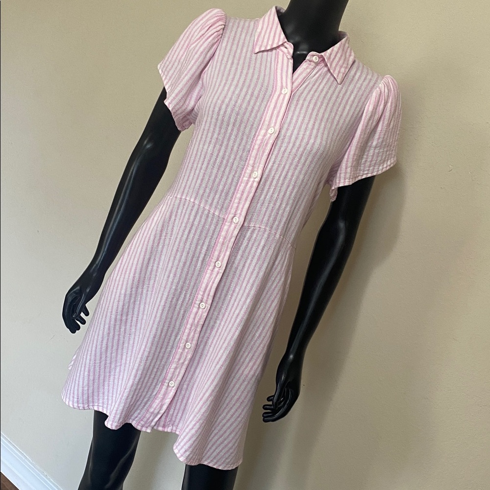 Alexis Pink and White Striped Button Mini Dress - Picture 1 of 14